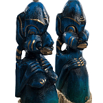 Комплект из 2-х деревянных статуэток Asmat Straw Headdress Statuettes Blue варинант исполнения - 6 | Loft Concept во Владивостоке