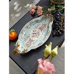 Блюдо овальное из голубого фарфора с ручками в виде бабочек и цветочным рисунком Blue Garden варинант исполнения - 3 | Loft Concept во Владивостоке