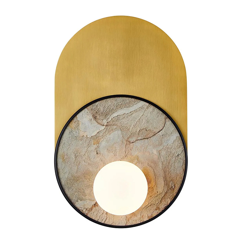 Бра с каменным диском в металлической раме Sandstone Painting Белый Латунь во Владивостоке | Loft Concept 