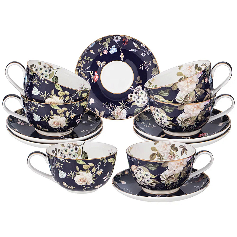 Чайный набор из фарфора темно-синий с рисунком цветов 300 мл Garden Whisper Porcelain Set Белый Темно-синий Мульти Чайный набор из фарфора темно-синий с рисунком цветов 300 мл Garden Whisper Porcelain Set Белый Темно-синий Мульти во Владивостоке | Loft Concept