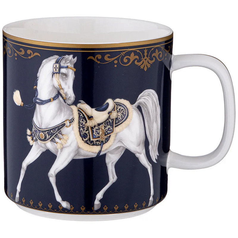 Кружка из фарфора синяя с изображением лошадей 400 мл Porcelain Horse Set Белый Синий Золотой Кружка из фарфора синяя с изображением лошадей 400 мл Porcelain Horse Set Белый Синий Золотой во Владивостоке | Loft Concept