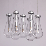 Люстра с 7-ю прозрачными плафонами из стекла в форме капли на круглом потолочном основании цвета хром Lucid Rain  варинант исполнения - 4 | Loft Concept во Владивостоке