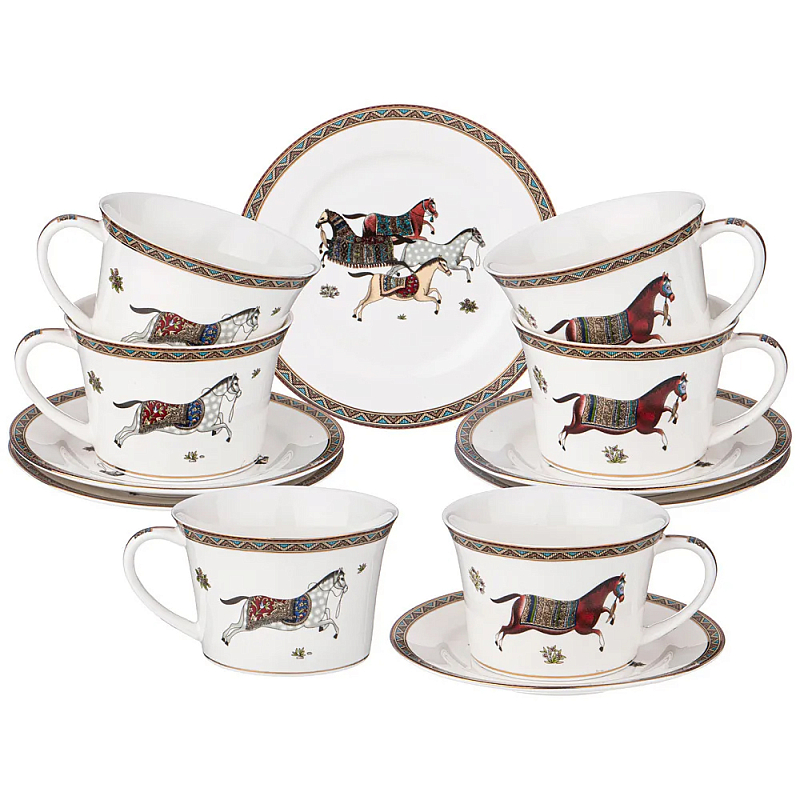 Чайный набор из фарфора с изображением лошадей Porcelain Horse Set Белый Мульти Чайный набор из фарфора с изображением лошадей Porcelain Horse Set Белый Мульти во Владивостоке | Loft Concept