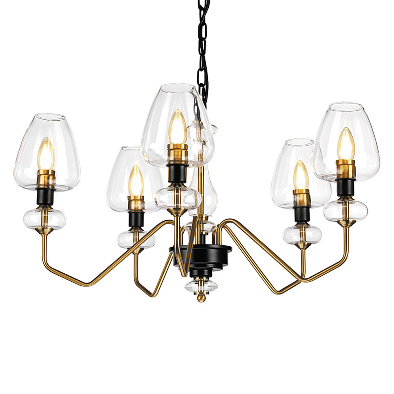  Люстра с 5-ю стеклянными плафонами в форме бокалов и угловыми кронштейнами Elstead Lighting Черный Прозрачное Стекло Латунь во Владивостоке | Loft Concept 