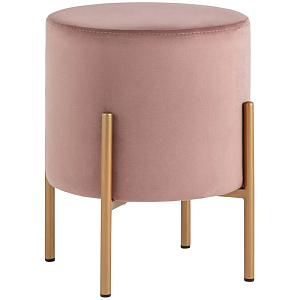 Пуф круглый пыльно-розовый велюр золотые ножки Sanjay Velour