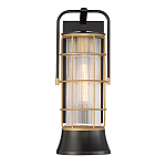 Настенный фонарь цилиндрической формы с рифленым стеклом в золотом каркасе на черном прямоугольном основании Eurofase варинант исполнения - 2 | Loft Concept во Владивостоке