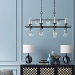 Люстра линейная черная с круглыми прозрачными подвесками  Horizontal Rectangular Chandelier варинант исполнения - 2 | Loft Concept во Владивостоке