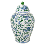 Ваза с крышкой и зелено-голубым цветочным узором на белом фоне Blue & White Ornament варинант исполнения - 1 | Loft Concept во Владивостоке