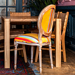 Стул бежевый в разноцветную полоску из натурального бука с изображением птиц и цветов Blooming Birds Colorful Stripes Chair варинант исполнения - 4 | Loft Concept во Владивостоке