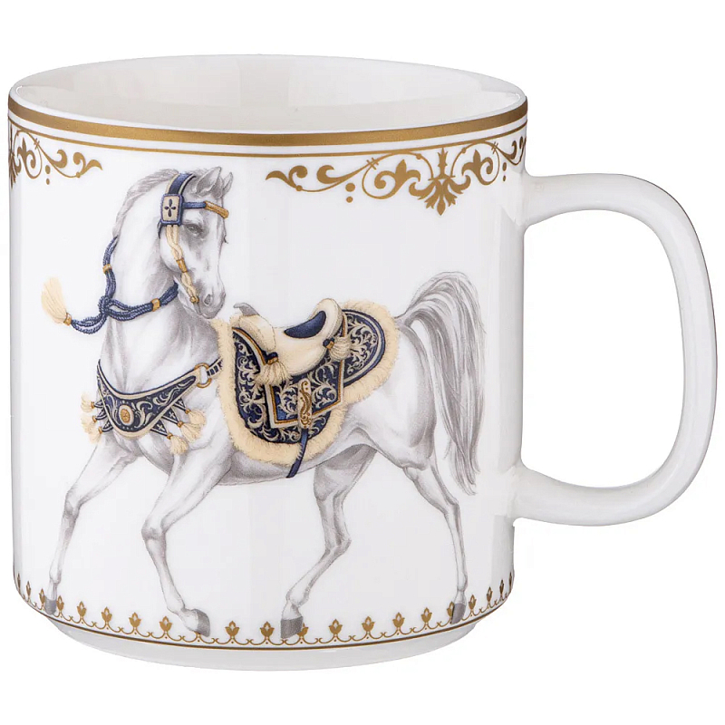 Кружка из фарфора белая с изображением лошади 400 мл Porcelain Horse Set Белый Синий Золотой Кружка из фарфора белая с изображением лошади 400 мл Porcelain Horse Set Белый Синий Золотой во Владивостоке | Loft Concept