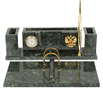 Настольный письменный набор из змеевика с подставкой под календарь и часами Successful Leader варинант исполнения - 1 | Loft Concept во Владивостоке