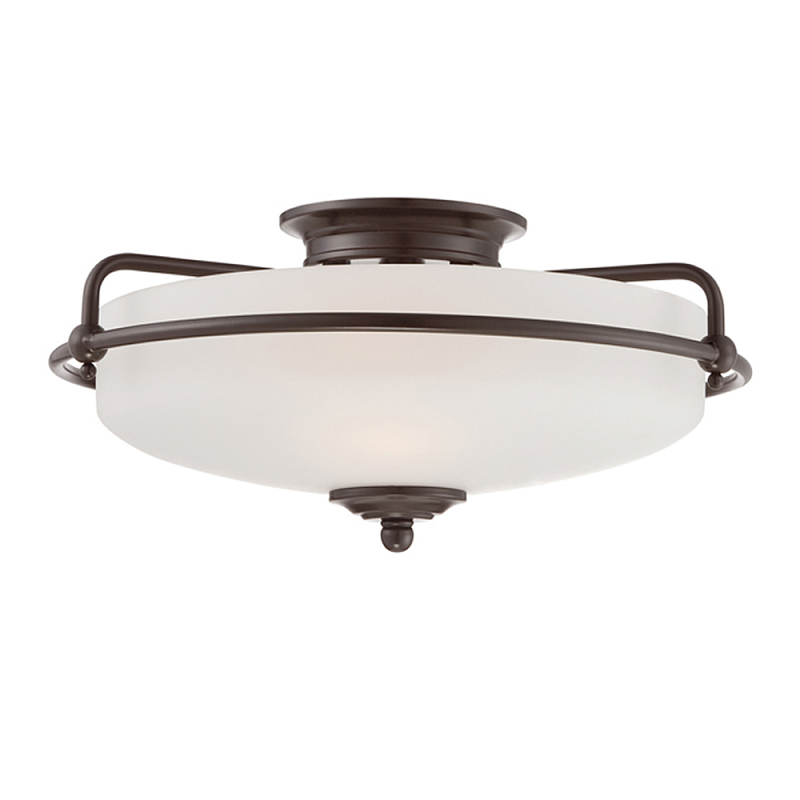 Потолочный светильник со стеклянным плафоном на изогнутых кронштейнах Quoizel  Бронза Белый Хром Латунь Прозрачное Стекло во Владивостоке | Loft Concept 