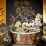 Обои ручная роспись в стиле Арт-деко Rateau Original colourway on Deep Rich Gold gilded paper варинант исполнения - 1 | Loft Concept во Владивостоке