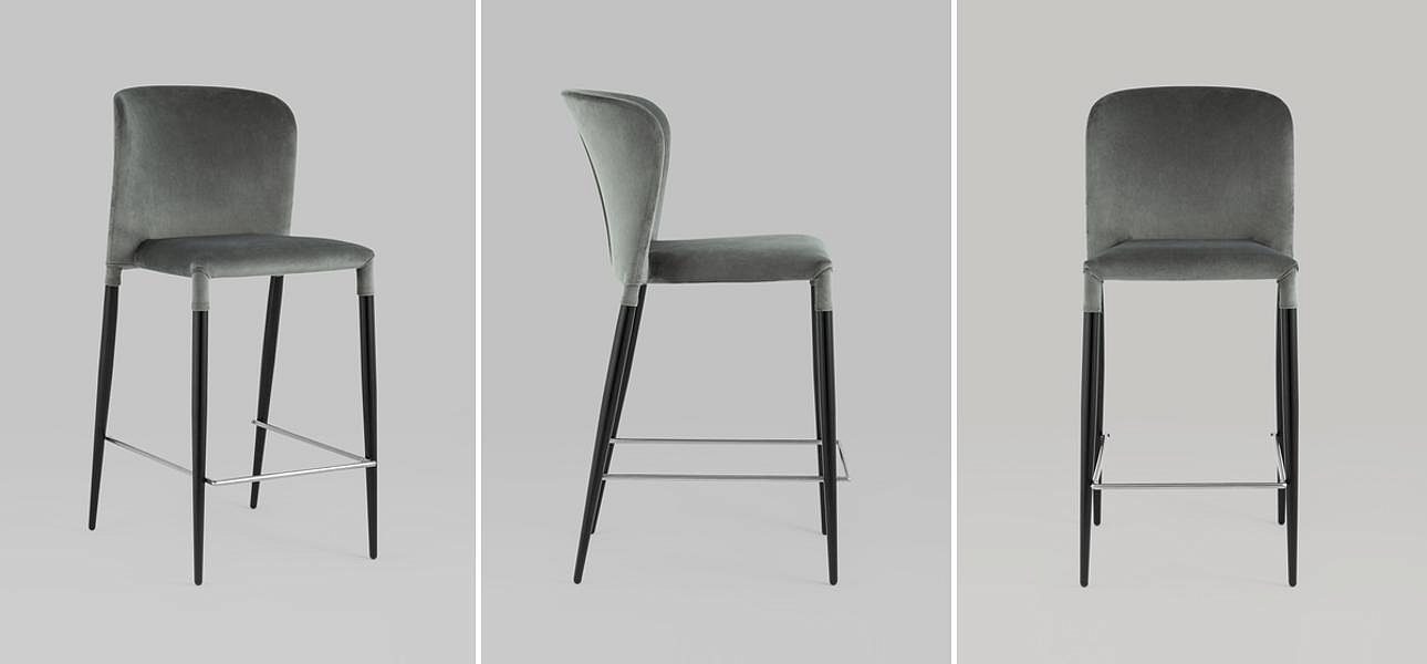 Барный Стул Lori Chair Серый Велюр Барный Стул Lori Chair Серый Велюр - Loft-Concept во Владивостоке