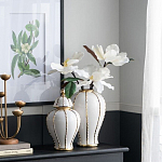 Ваза белая с крышкой и золотистыми вертикальными полосками Chinoiserie Ceramics варинант исполнения - 1 | Loft Concept во Владивостоке