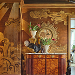 Обои ручная роспись в стиле Арт-деко Deco Dawn Bas Relief on Deep Rich Gold gilded paper варинант исполнения - 2 | Loft Concept во Владивостоке