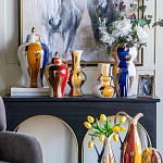 Ваза с крышкой и мазками синего и золого цвета на белом фоне Chinoiserie Ceramics варинант исполнения - 6 | Loft Concept во Владивостоке