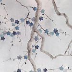 Обои ручная роспись Plum Blossom Inky Hokusai on Sterling Silver gilded silk варинант исполнения - 2 | Loft Concept во Владивостоке