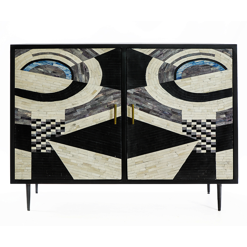 Буфет в гостиную с инкрустацией  Bone Inlay sideboard - 2 doors ivory ( слоновая кость ) Черный Голубой во Владивостоке | Loft Concept 