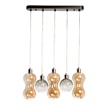 Люстра с 3-мя плафонами волнообразной формы цвета янтарь и 2-мя прозрачными шарообразными плафонами Lucid Rain  варинант исполнения - 2 | Loft Concept во Владивостоке