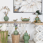 Кувшин зеленого цвета из фарфора с бронзовой крышкой и изогнутой ручкой Eden Garden porcelain and bronze варинант исполнения - 3 | Loft Concept во Владивостоке