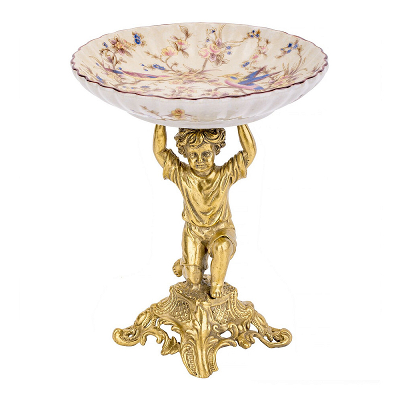 Чаша с цветочным орнаментом на ножке в виде бронзового ангела Eden Garden Мульти Бронза во Владивостоке | Loft Concept 