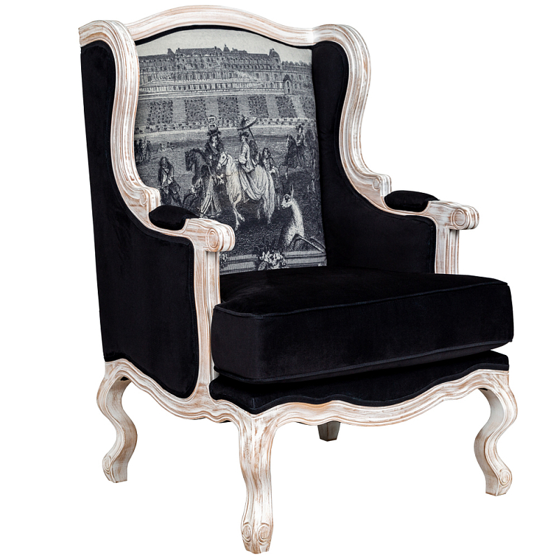 Кресло Saint Germain Armchair Черно-белый Белый винтажная патина Кресло Saint Germain Armchair Черно-белый Белый винтажная патина во Владивостоке | Loft Concept