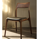 Стул деревянный с мягким сиденьем из черной натуральной кожи Moon Walnut Furniture варинант исполнения - 11 | Loft Concept во Владивостоке