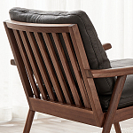 Кресло c каркасом из массива дерева и мягкой кожаной обивкой Walnut Armchair варинант исполнения - 9 | Loft Concept во Владивостоке