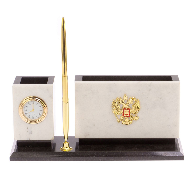 Настольный письменный набор из мрамора с часами и ручкой Marble Accessory Золотой Белый Мрамор Bianco Черный Настольный письменный набор из мрамора с часами и ручкой Marble Accessory Золотой Белый Мрамор Bianco Черный во Владивостоке | Loft Concept