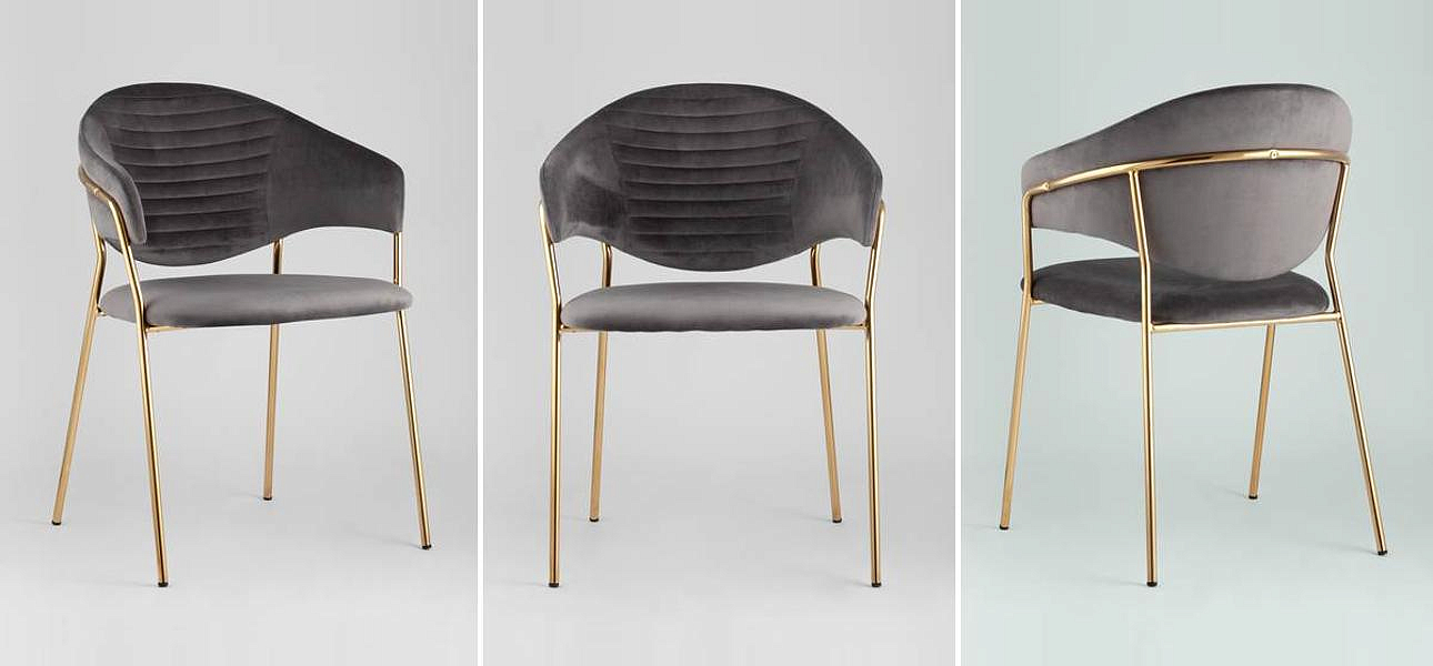 Стул Alexis Chair Серый Велюр Золотые ножки Стул Alexis Chair Серый Велюр Золотые ножки - Loft-Concept во Владивостоке