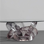 Дизайнерский журнальный стол с круглой прозрачной столешницей и основанием в виде цепи Hua Wang варинант исполнения - 1 | Loft Concept во Владивостоке