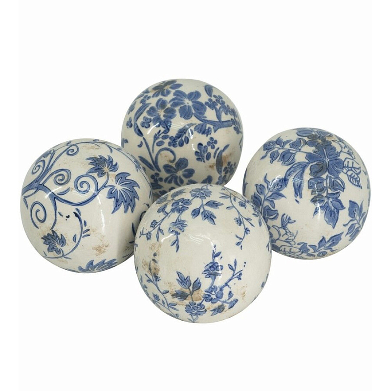 Набор керамических шаров с синей росписью Oriental Blue & White Ornament Vases Белый Синий Набор керамических шаров с синей росписью Oriental Blue & White Ornament Vases Белый Синий во Владивостоке | Loft Concept