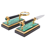 Настольный письменный набор из малахита и долерита с декором в виде герба России Leader Organizer варинант исполнения - 5 | Loft Concept во Владивостоке