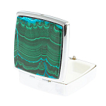 Таблетница карманная квадратная с 2-мя отделениями с зеркалом и накладкой из натуральных камней Малахит Хризоколла Silver Stone Pillboxes варинант исполнения - 2 | Loft Concept во Владивостоке