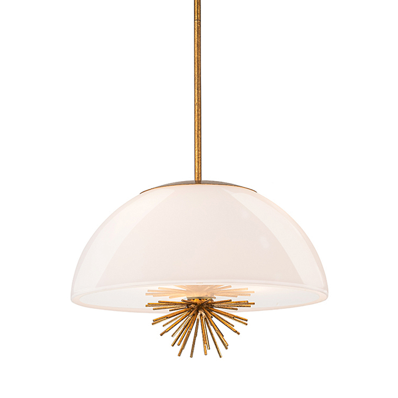 Подвесной светильник золотого цвета с полусферическим опаловым плафоном и декоративным элементом Elstead Lighting Молочный Золотой во Владивостоке | Loft Concept 