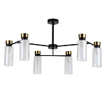 Люстра потолочная с 6-ю цилиндрическими плафонами из стекла и черным каркасом Noir Poise варинант исполнения - 1 | Loft Concept во Владивостоке