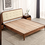Кровать двуспальная с каркасом из дерева и мягким изголовьем Moon Walnut Bed варинант исполнения - 4 | Loft Concept во Владивостоке
