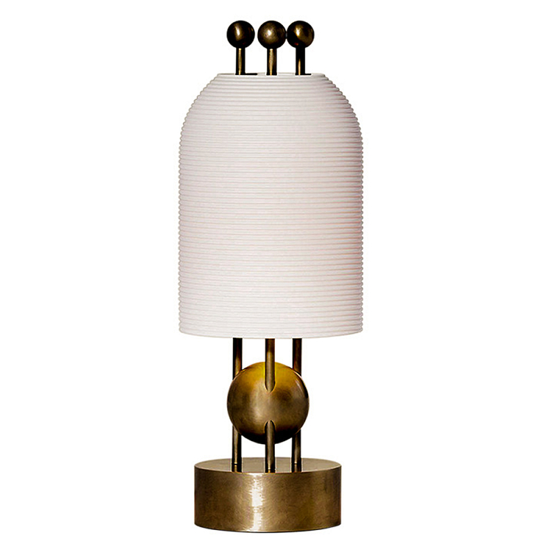 Настольная лампа в виде фонаря с белым фактурным абажуром Echoes of Light Белый Латунь во Владивостоке | Loft Concept 