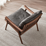 Кресло c каркасом из массива дерева и мягкой кожаной обивкой Walnut Armchair варинант исполнения - 3 | Loft Concept во Владивостоке