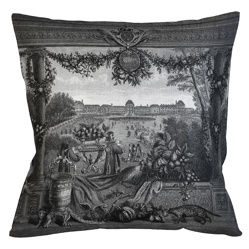 Декоративная подушка Tuileries Square Pillow Черно-белый Бежевый Декоративная подушка Tuileries Square Pillow Черно-белый Бежевый во Владивостоке | Loft Concept