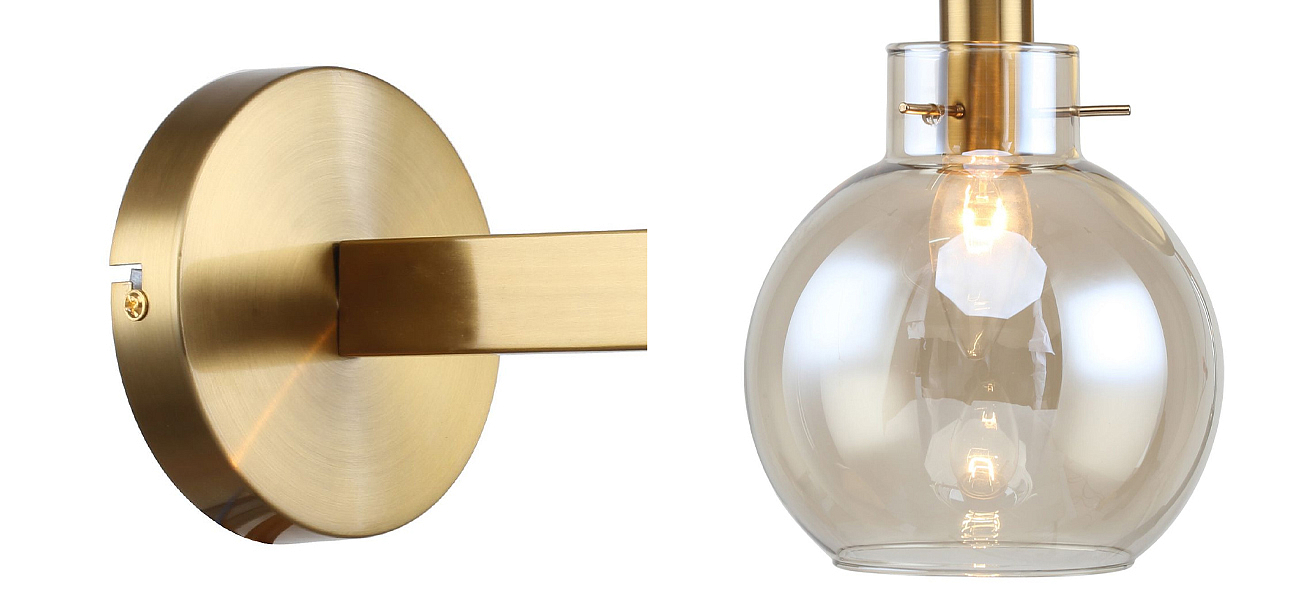 Бра с плафоном коньячного цвета Carmella Globe Brass Бра с плафоном коньячного цвета Carmella Globe Brass - Loft-Concept во Владивостоке