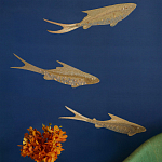Обои с вышивкой ручной работы Deco Fish Aurum colourway on Caribbean Sea slub silk варинант исполнения - 1 | Loft Concept во Владивостоке