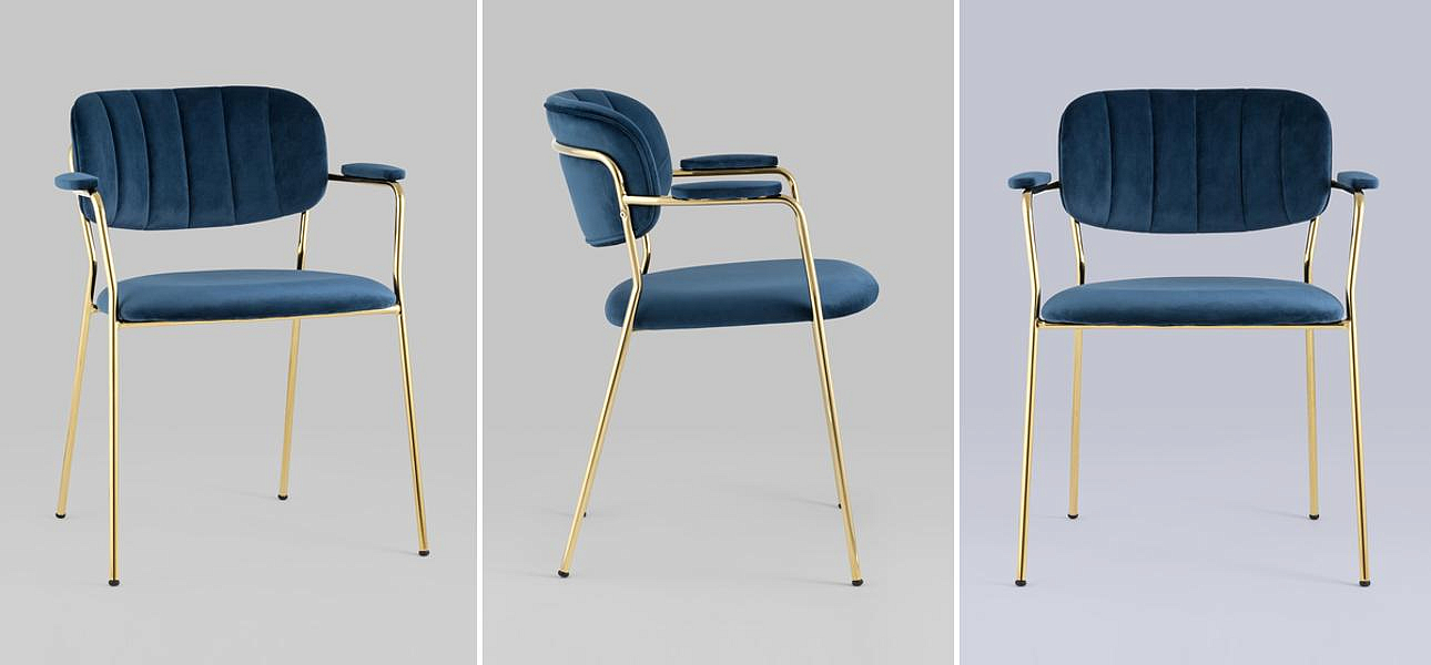 Стул Singer Chair Золотой Металл Синий Велюр Стул Singer Chair Золотой Металл Синий Велюр - Loft-Concept во Владивостоке