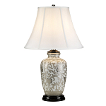 Настольная лампа с фарфоровым основанием с декоративным орнаментом и белым абажуром на темной круглой подставке Elstead Lighting варинант исполнения - 11 | Loft Concept во Владивостоке