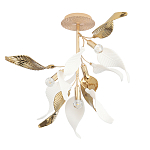 Люстра потолочная с белыми матовыми и золотыми глянцевыми листьями Wintery flovers варинант исполнения - 1 | Loft Concept во Владивостоке