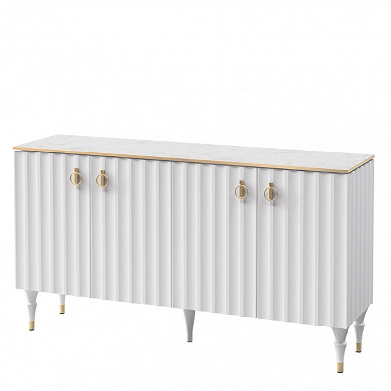 Консоль четырёхдверная с белым рельефным фасадом Expanses of Beauty Белый Золотой Белый Мрамор Bianco во Владивостоке | Loft Concept 