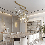 Люстра с золотистыми трубками и прозрачными стеклянными листьями на подвесах Sylva  варинант исполнения - 5 | Loft Concept во Владивостоке