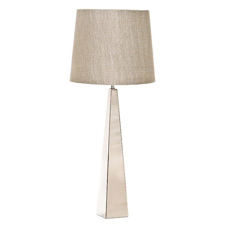Настольная лампа с высоким основанием из металла и бежевым цилиндрическим абажуром из искусственного шелка Elstead Lighting Никель Белый Бежевый во Владивостоке | Loft Concept 