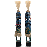 Комплект из 2-х деревянных статуэток Asmat Straw Headdress Statuettes Blue Tattoo варинант исполнения - 5 | Loft Concept во Владивостоке